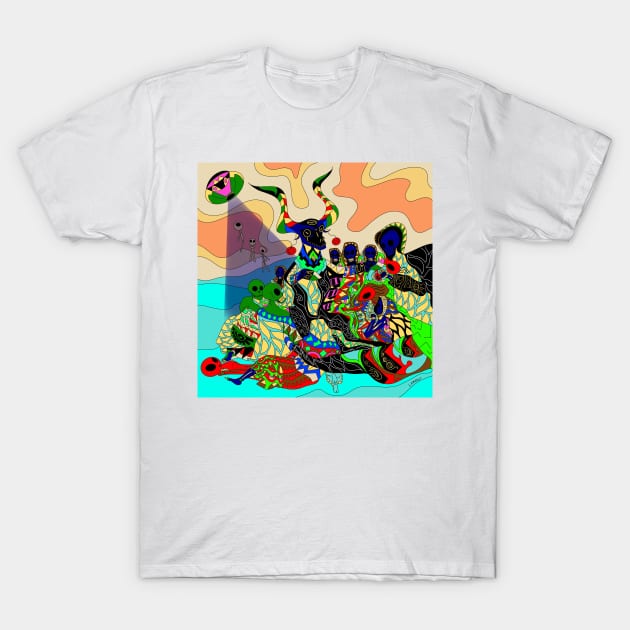 the lamia monster devil with coven of witches in goya remix aesthetics T-Shirt by jorge_lebeau